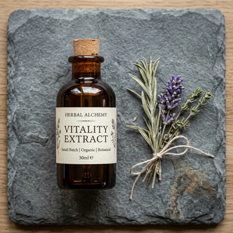 Amber apothecary bottle with herbs